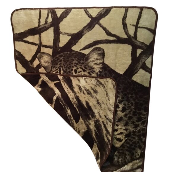 San Marcos Ryltex Mexico Reversible Blanket Cheetah Vintage Brown Cat Plush - Picture 4 of 12